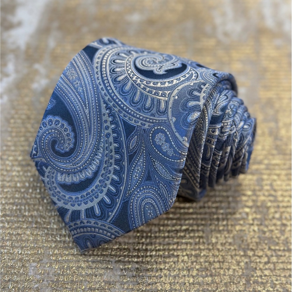 DONALD J. TRUMP Gold Bar Signature Collection Blue 'Paris Paisley' Necktie NWT